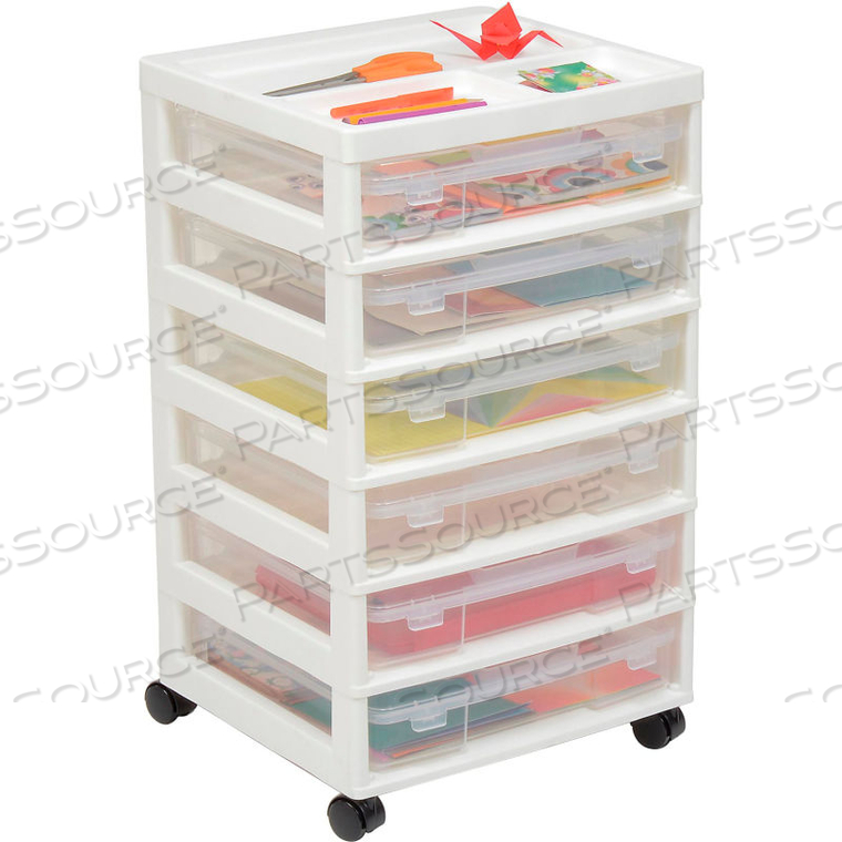 6 DRAWER CART - 15-7/8"L X 14-5/16"W X 26-13/16"H - WHITE / CLEAR 