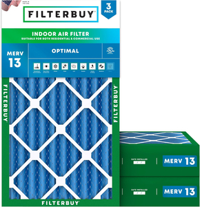 FILTERBUY 10X18X4 AIR FILTER MERV 13 OPTIMAL DEFENSE (3-PACK), PLEATED HVAC AC FURNACE AIR FILTERS REPLACEMENT (ACTUAL SIZE: 10.00 X 18.00 X 4.00 INCHES) by Filterbuy, Inc.