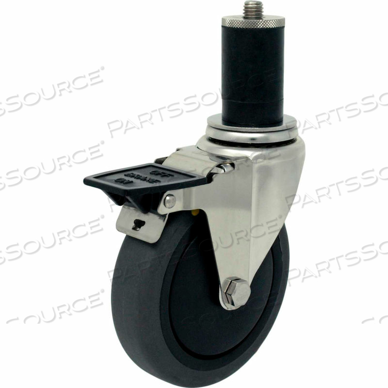 CASTERS EXPANSION STEM CASTER - 4"DIA. COND THERMO RUBBER, BEARINGS, TOP LK BRK 