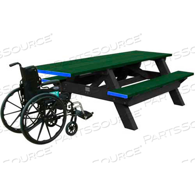STANDARD 8' PICNIC TABLE ADA COMPLIANT ONE END, GREEN TOP & BENCH/BLACK FRAME by Polly Products STANDARD 8' PICNIC TABLE ADA COMPLIANT ONE END, GREEN TOP & BENCH/BLACK FRAME by Polly Products