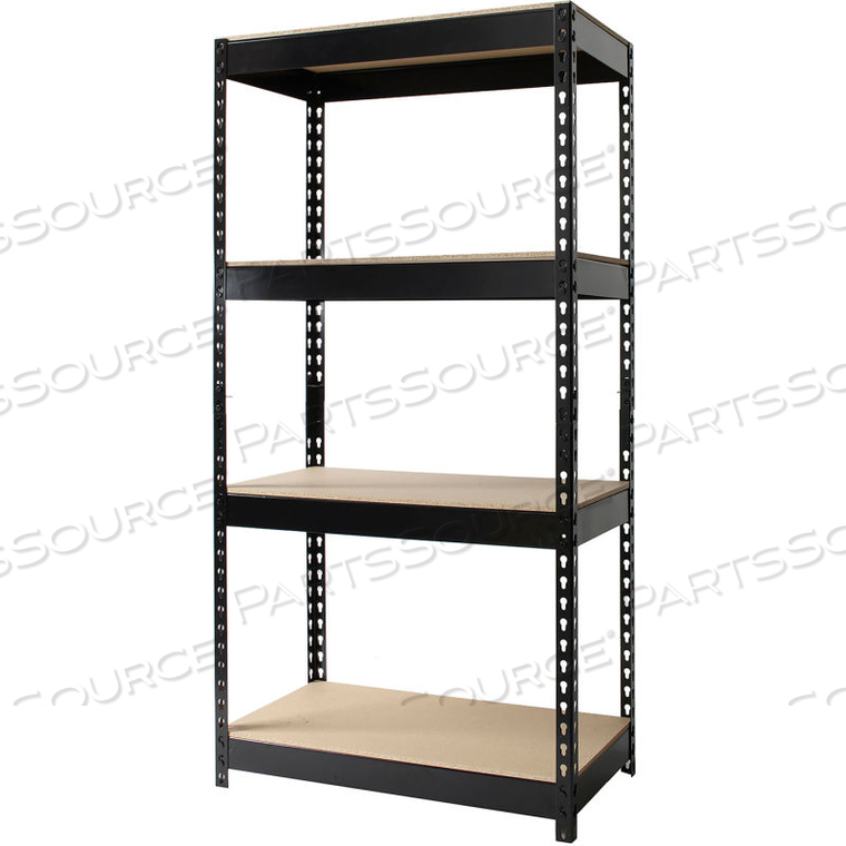 RIVETED STEEL BOLTLESS SHELVING UNIT, 30"W X 16"D X 60"H,4-SHELF, 3800LBS CAP by Hirsh RIVETED STEEL BOLTLESS SHELVING UNIT, 30"W X 16"D X 60"H,4-SHELF, 3800LBS CAP by Hirsh