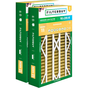 PLEATED HVAC FURNACE AIR FILTER, MERV 11, 16X28X6, PACKAGE OF 2 by Filterbuy, Inc.