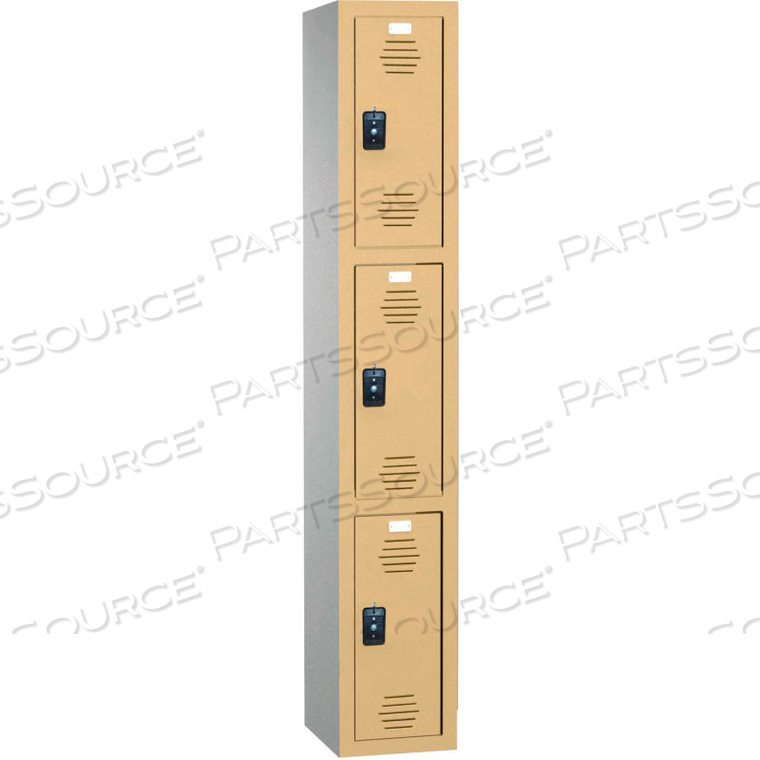 STORAGE TRIPLE TIER 3 DOOR TRADITIONAL PLASTIC LOCKER, 12"WX12"DX24"H, GRAY, ASSEMBLED by Asi Group