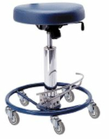 STOOL, SURGEON'S, HYDRAULIC, FOOT OPERATED, WITH 16" ROUND SEAT AND STANDARD BACKREST, LAKE BLUE by Pedigo Products, Inc. STOOL, SURGEON'S, HYDRAULIC, FOOT OPERATED, WITH 16" ROUND SEAT AND STANDARD BACKREST, LAKE BLUE by Pedigo Products, Inc.