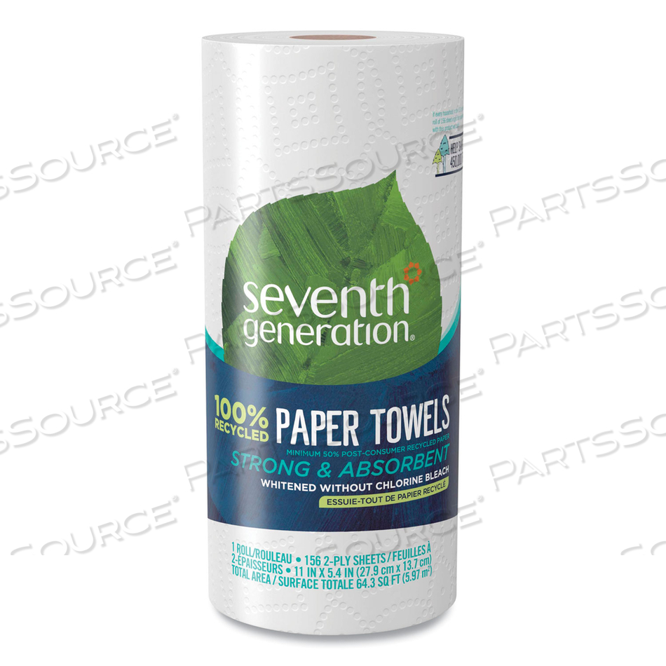 100% RECYCLED PAPER KITCHEN TOWEL ROLLS, 2-PLY, 11 X 5.4, 156 SHEETS/ROLL by Seventh Generation 100% RECYCLED PAPER KITCHEN TOWEL ROLLS, 2-PLY, 11 X 5.4, 156 SHEETS/ROLL by Seventh Generation