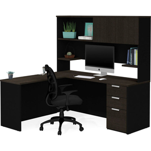 L-DESK WITH HUTCH - DEEP GRAY AND BLACK - PRO-CONCEPT PLUS SERIES by Bestar Technologies, Inc. L-DESK WITH HUTCH - DEEP GRAY AND BLACK - PRO-CONCEPT PLUS SERIES by Bestar Technologies, Inc.
