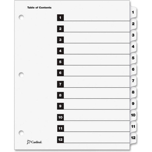 ONESTEP PRINTABLE T.O.C. DIVIDER, PRINTED 1 TO 12, 9"X11", 12 TABS, WHITE/WHITE by Cardinal
