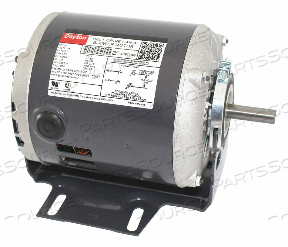 BELT DRIVE MOTOR, SINGLE PHASE, MOTOR DESIGN SPLIT-PHASE, 1/4 HP, NAMEPLATE RPM 1,725, NO. OF SPEEDS 1, VOLTAGE 115V AC, 5.3 A FULL LOAD AMP by DAYTON ELECTRIC MANUFACTURING CO