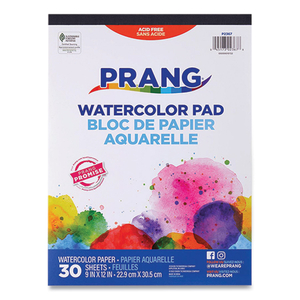 PRANG WATERCOLOR PAPER PAD, UNRULED, WHITE/MULTICOLOR COVER, 30 WHITE 9 X 12 SHEETS by Prang