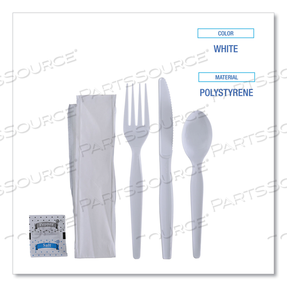 DISPOSABLE CUTLERY SET, WHITE, POLYSTYRENE, WRAPPED by Boardwalk