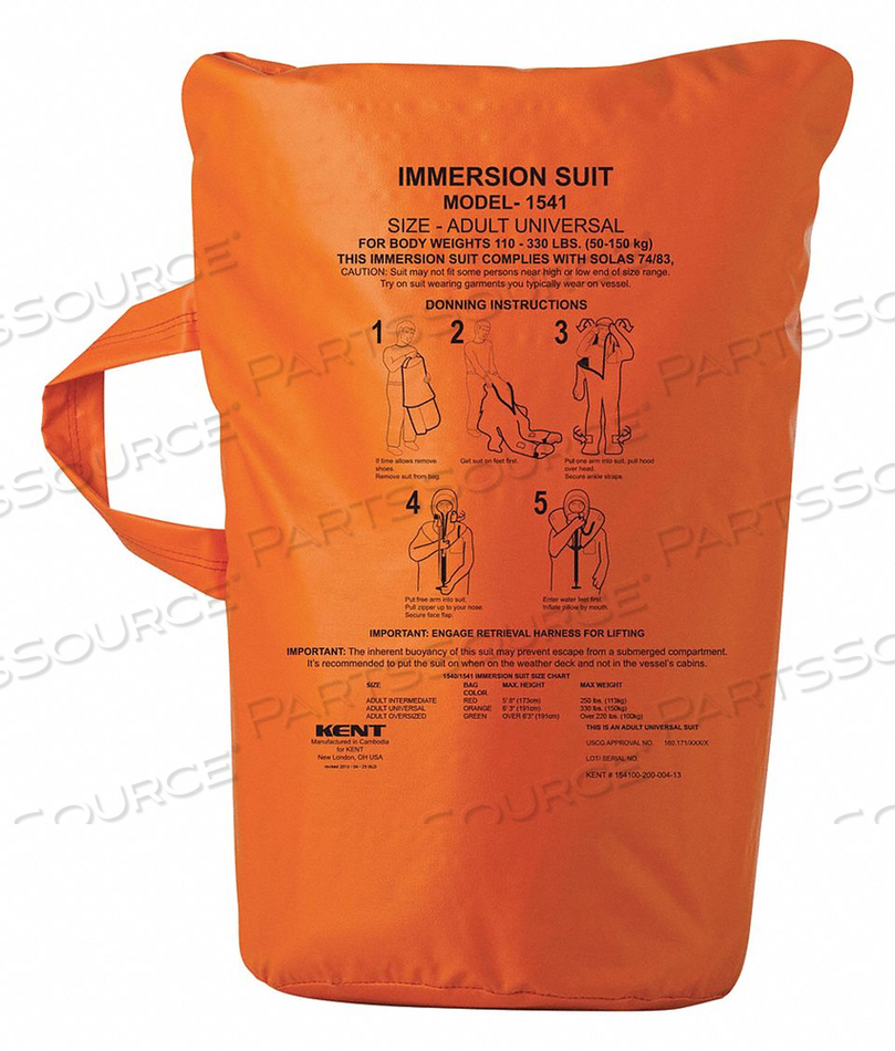 IMMERSION SUIT USCG BAG ORANGE by Kent Safety