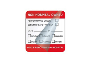 SELF-LAMINATED LABEL, SYNTHETIC PAPER, RED BORDER, NON-HOSPITAL OWNED LEGEND, 1-1/2 IN  X 1-1/2 IN by United Ad Label