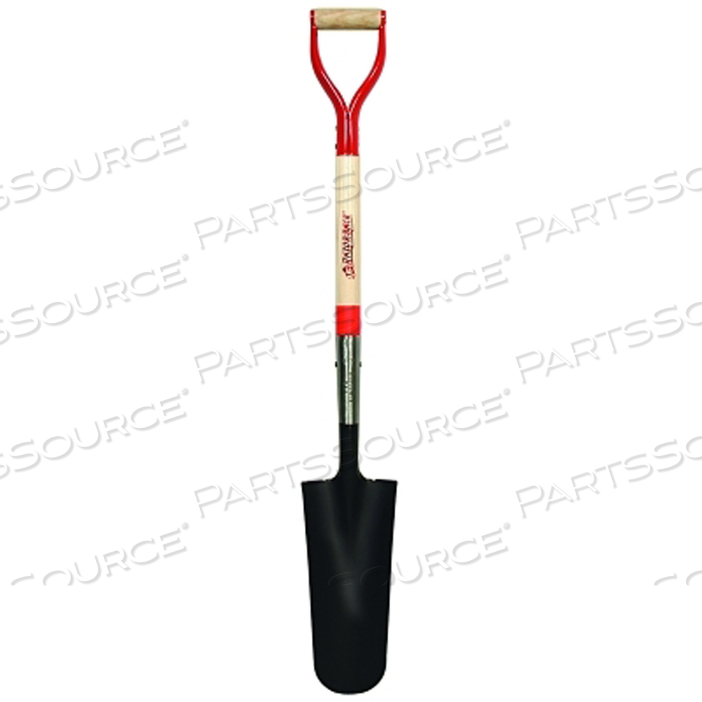 DRAIN SPADE, 14 IN L X 4.75 IN W ROUND BLADE, 29 IN NORTH AMERICAN HARDWOOD STEEL/WOOD D-GRIP HANDLE by Razor-Back DRAIN SPADE, 14 IN L X 4.75 IN W ROUND BLADE, 29 IN NORTH AMERICAN HARDWOOD STEEL/WOOD D-GRIP HANDLE by Razor-Back