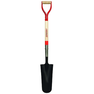 DRAIN SPADE, 14 IN L X 4.75 IN W ROUND BLADE, 29 IN NORTH AMERICAN HARDWOOD STEEL/WOOD D-GRIP HANDLE by Razor-Back DRAIN SPADE, 14 IN L X 4.75 IN W ROUND BLADE, 29 IN NORTH AMERICAN HARDWOOD STEEL/WOOD D-GRIP HANDLE by Razor-Back