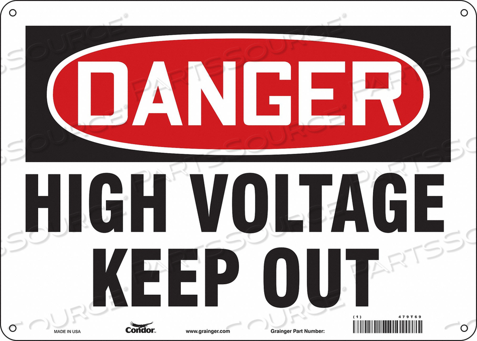 SAFETY SIGN, HORIZONTAL RECTANGLE, NUMBER OF PRINTED SIDES 1, ENGLISH, SIGN FORMAT TRADITIONAL OSHA, SIGN LEGEND HIGH VOLTAGE KEEP OUT, SIGN by Condor