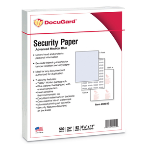 MEDICAL SECURITY PAPERS, 24 LB BOND WEIGHT, 8.5 X 11, BLUE, 500/REAM by Docugard