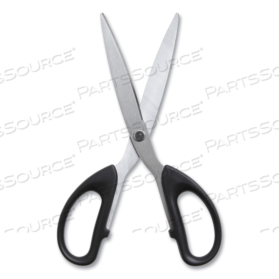 AMBIDEXTROUS STAINLESS STEEL SCISSORS, 7" LONG, 3.23" CUT LENGTH, BLACK STRAIGHT SYMMETRICAL HANDLE 