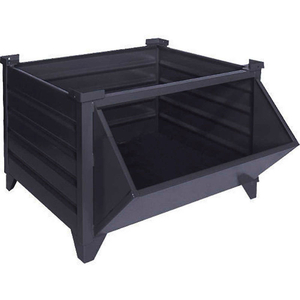 STACKABLE STEEL CONTAINER SOLID, HOPPER FRONT, 35"L X 30"W X 24"H, BLACK by Topper Industrial