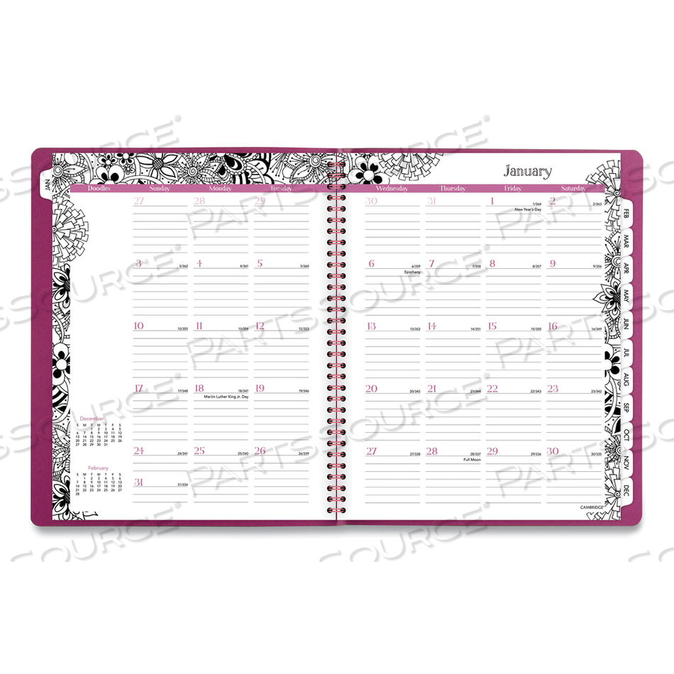FLORADOODLE WEEKLY/MONTHLY PROFESSIONAL PLANNER, ADULT COLORING ARTWORK, 11 X 8.5, B/W COVER, 12-MONTH (JAN-DEC): 2023-2024 by Cambridge FLORADOODLE WEEKLY/MONTHLY PROFESSIONAL PLANNER, ADULT COLORING ARTWORK, 11 X 8.5, B/W COVER, 12-MONTH (JAN-DEC): 2023-2024 by Cambridge