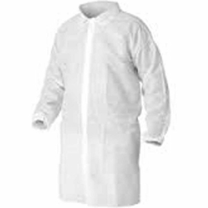 POLYPROPYLENE LAB COAT, NO POCKETS, ELASTIC WRISTS, SNAP FRONT, SINGLE COLLAR, WHITE, 3XL, 30/CS by Keystone Safety