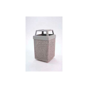 CONCRETE WASTE RECEPTACLE W/BLUE PLASTIC 4 WAY TOP - 25" X 25" GRAY/TAN by Wausau Tile