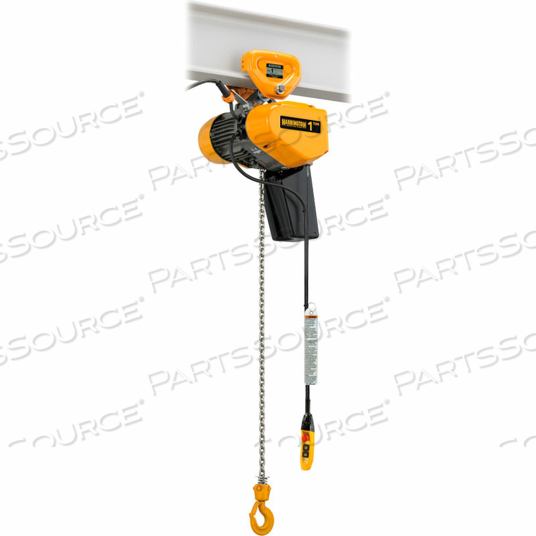 EQ 1/2 TON, DUAL SPEED, ELECTRIC CHAIN HOIST W/ PUSH TROLLEY, 15' LIFT, 25/4.2 FPM, 460V by Harrington