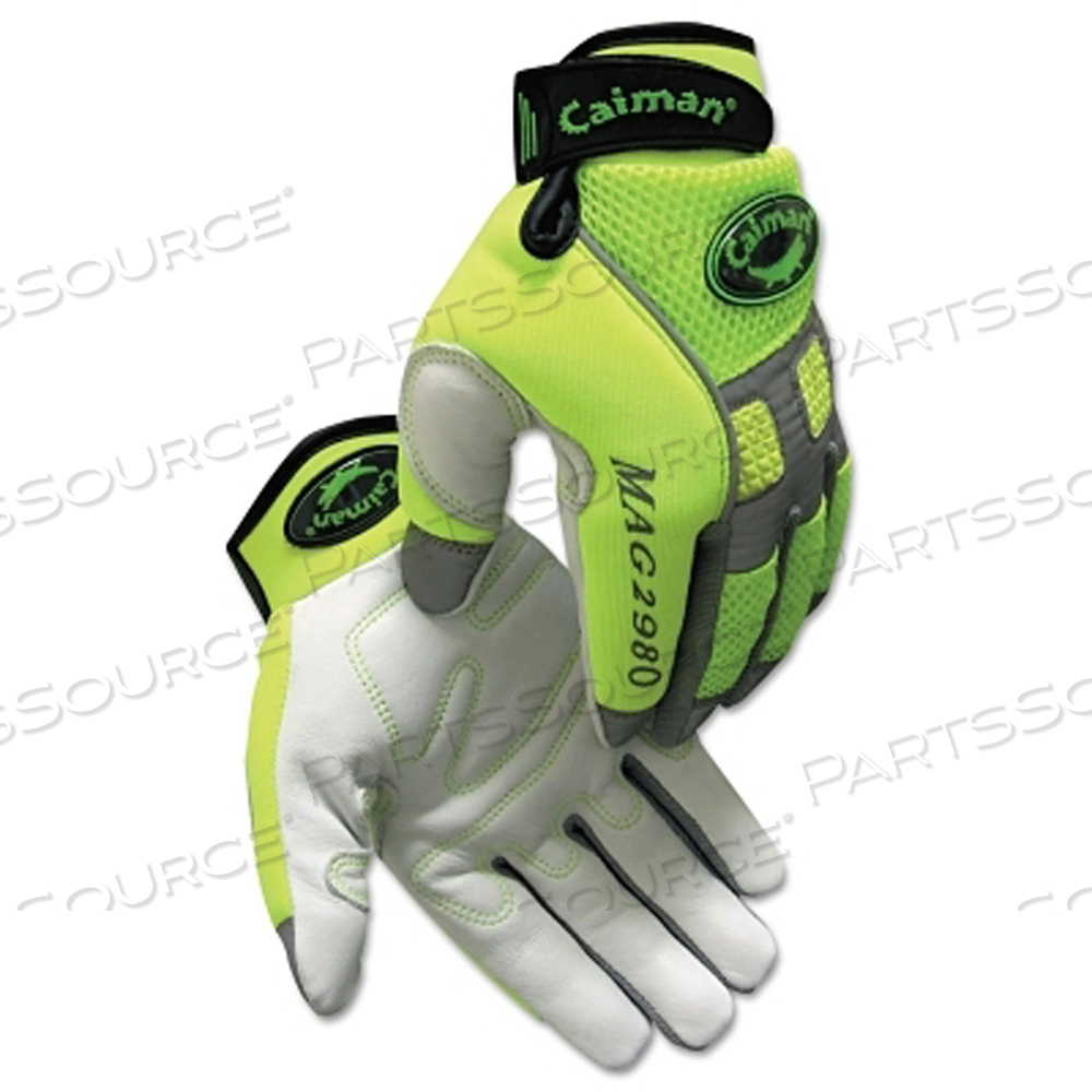 2980 GOAT GRAIN HI-VIS REFLECTIVE BACK KNUCKLE PROTECTION MECHANICS GLOVES, NEOPRENE, X-LARGE, LIME GREEN/WHITE by Caiman 2980 GOAT GRAIN HI-VIS REFLECTIVE BACK KNUCKLE PROTECTION MECHANICS GLOVES, NEOPRENE, X-LARGE, LIME GREEN/WHITE by Caiman
