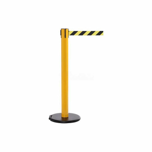 ROLLERSAFETY 300 RETRACTABLE BELT BARRIER, 40" YELLOW POST, 15' NEON YELLOW BELT by Queue Solutions LLC