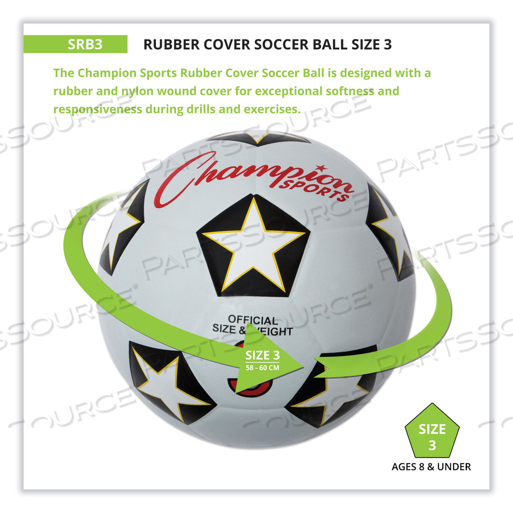 RUBBER SPORTS BALL, FOR SOCCER, NO. 3 SIZE, WHITE/BLACK by Champion Sports