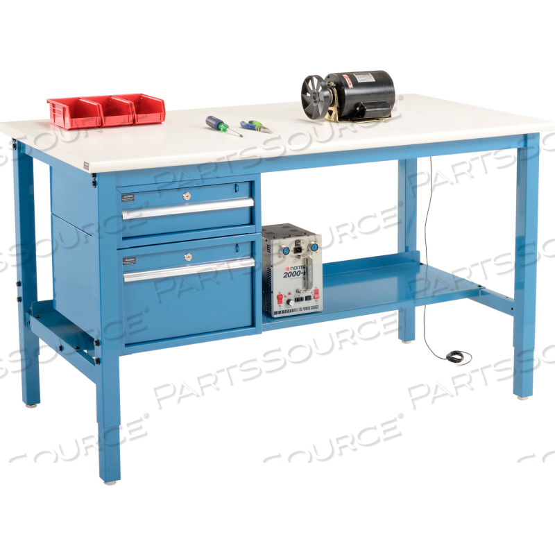 60"W X 30"D PRODUCTION WORKBENCH - ESD SAFETY EDGE - DRAWERS & SHELF - BLUE by Approved Vendor