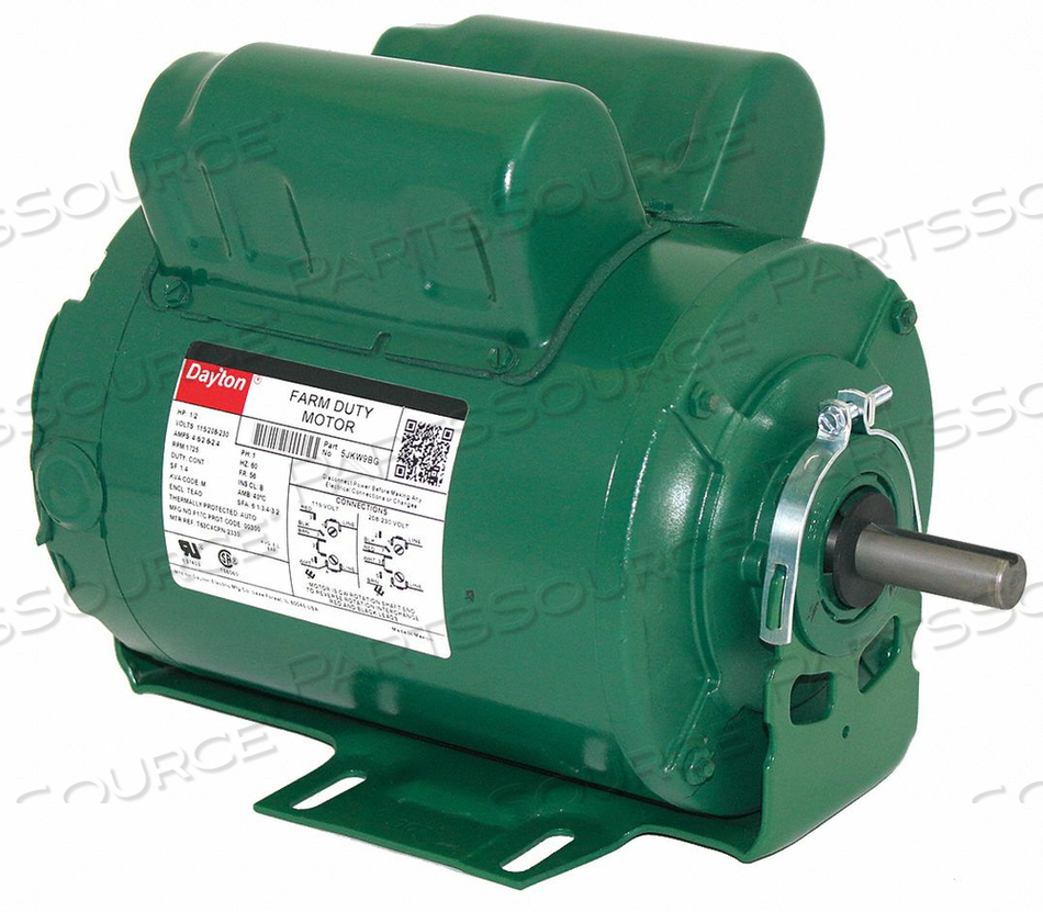 AGRICULTURAL FAN MOTOR, SINGLE PHASE, MOTOR DESIGN CAPACITOR-START/RUN, 1/2 HP, NAMEPLATE RPM 1,725, NO. OF SPEEDS 1, VOLTAGE 115/208-230V A by DAYTON ELECTRIC MANUFACTURING CO AGRICULTURAL FAN MOTOR, SINGLE PHASE, MOTOR DESIGN CAPACITOR-START/RUN, 1/2 HP, NAMEPLATE RPM 1,725, NO. OF SPEEDS 1, VOLTAGE 115/208-230V A by DAYTON ELECTRIC MANUFACTURING CO