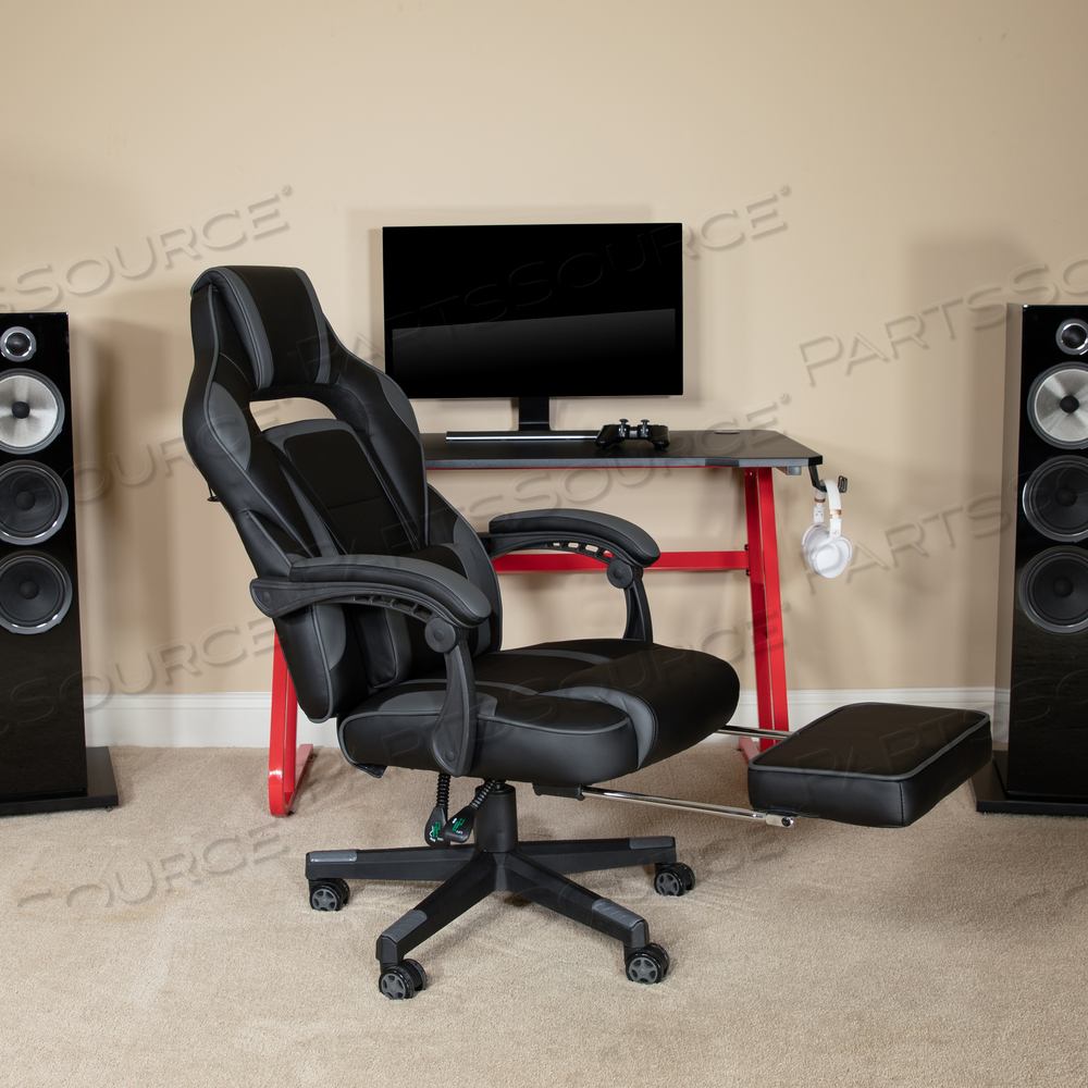 X40 GAMING CHAIR RACING ERGONOMIC COMPUTER CHAIR WITH FULLY RECLINING BACK/ARMS, SLIDE-OUT FOOTREST, MASSAGING LUMBAR - BLACK/GRAY by Flash Furniture