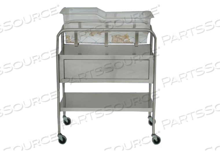 BASSINET CARRIER, 32IN WIDTH, 35.2IN HEIGHT, 17IN DEPTH, STAINLESS STEEL, 1 NUMBER OF DRAWER, 1 NUMBER OF SHELVES, WITH: BASKET AND MATTRESS by UMF Medical (formerly United Metal Fabricators)