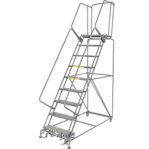 PERFORATED 24"W 9 STEP STEEL ROLLING LADDER 21"D TOP STEP by Ballymore