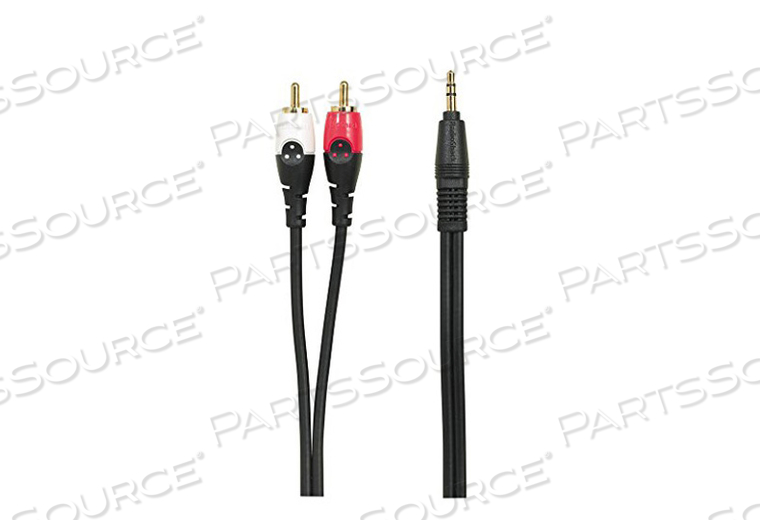 Y-CABLE, 3.5 MM DIA, 1/8 IN STEREO AUXILIARY PLUG, DUAL PHONO RCA PLUG, 6 FT 