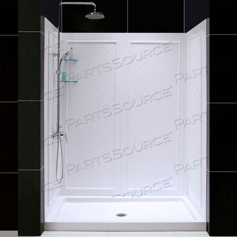 SLIMLINE 30" X 60" SHOWER BASE CENTER DRAIN & QWALL-5 SHOWER BACKWALL KIT 