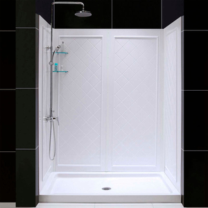 SLIMLINE 30" X 60" SHOWER BASE CENTER DRAIN & QWALL-5 SHOWER BACKWALL KIT by Dreamline