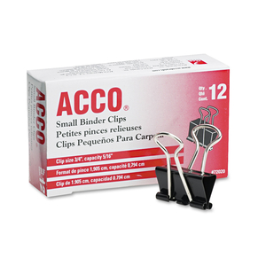 BINDER CLIPS, SMALL, BLACK/SILVER, DOZEN by ACCO Brands