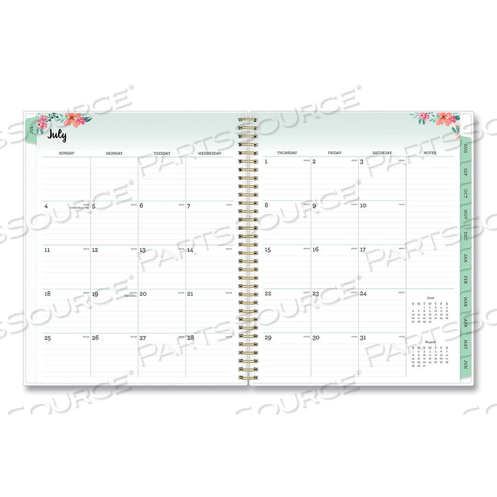 LAUREL ACADEMIC YEAR WEEKLY/MONTHLY PLANNER, FLORAL ARTWORK, 11 X 8.5, GREEN/PINK COVER, 12-MONTH (JULY-JUNE): 2021-2022 