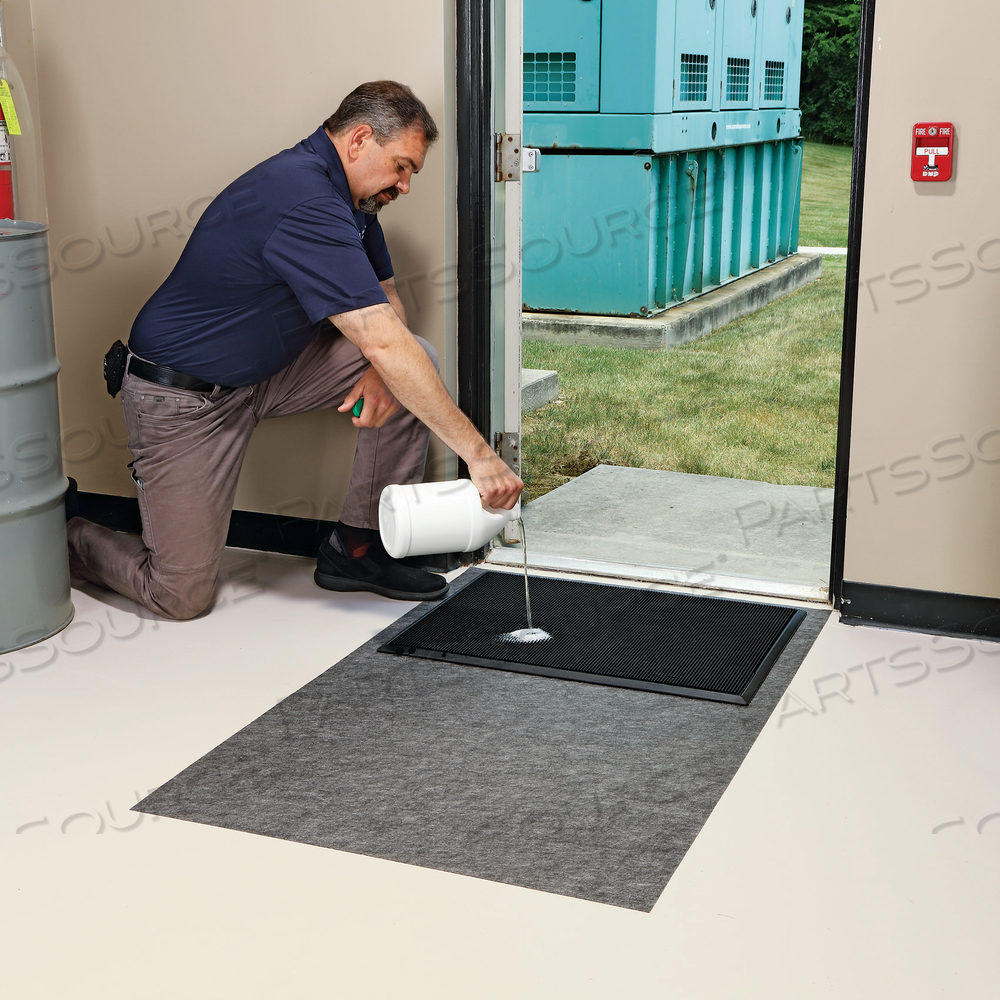 SHOE DISINFECTANT MAT WITH ADHESIVE-BACKED FLOOR MAT by New Pig Corporation