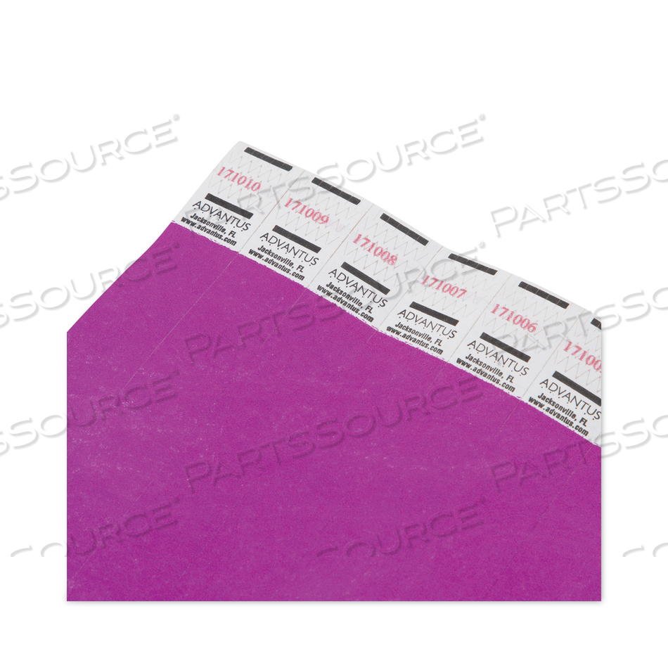 CROWD MANAGEMENT WRISTBANDS, SEQUENTIALLY NUMBERED, 9.75" X 0.75", PURPLE by Advantus CROWD MANAGEMENT WRISTBANDS, SEQUENTIALLY NUMBERED, 9.75" X 0.75", PURPLE by Advantus