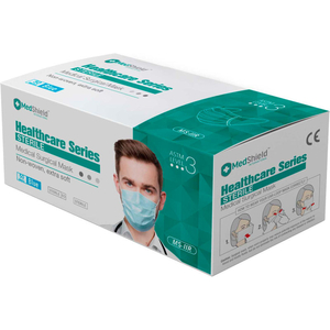 ASTM LEVEL 3 MEDICAL SURGICAL DISPOSABLE MASK, 3-PLY PLEATED W/ EARLOOPS, BLUE, BOX OF 50 by Medshield International Corp