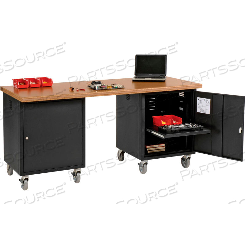 MOBILE PEDESTAL COMPUTER WORKBENCH, SHOP TOP SAFETY EDGE, 72"W X 30"D, BLACK by Approved Vendor