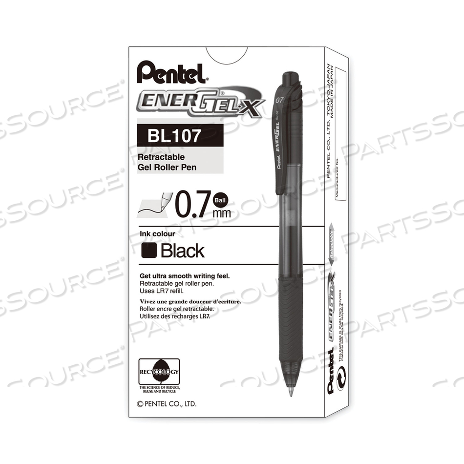 ENERGEL-X GEL PEN, RETRACTABLE, MEDIUM 0.7 MM, BLACK INK, BLACK BARREL by Pentel of America ENERGEL-X GEL PEN, RETRACTABLE, MEDIUM 0.7 MM, BLACK INK, BLACK BARREL by Pentel of America