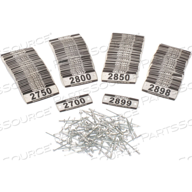 LOCKER NUMBER PLATE KIT, NUMBERED 2700-2899, 200/PACK by Precision Sourcing