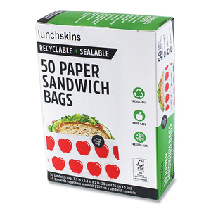 PEEL AND SEAL SANDWICH BAG WITH CLOSURE STRIP, 6.3 X 2 X 7.9, WHITE WITH RED APPLE, 50/BOX by lunchskins