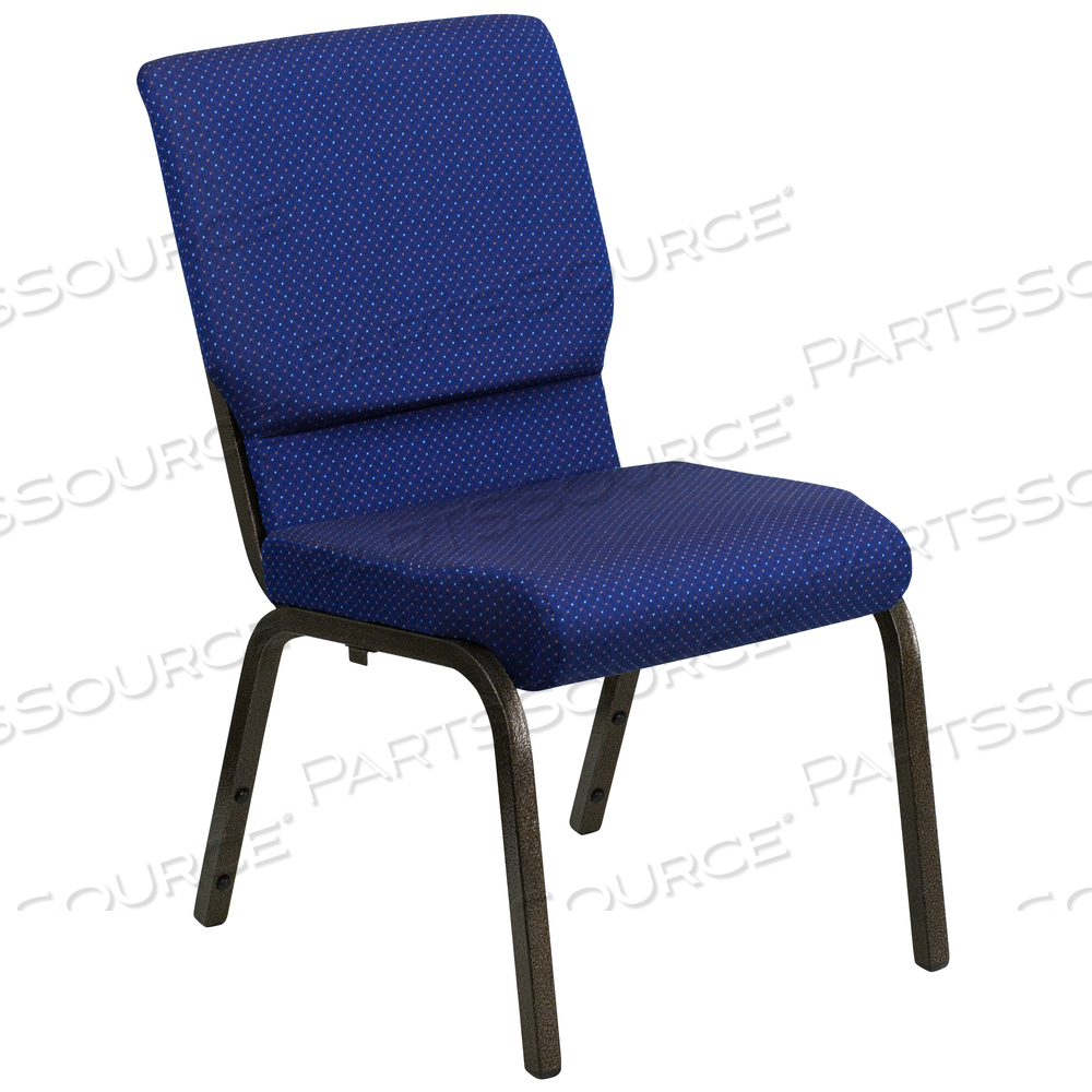 HERCULES SERIES 18.5''W STACKING CHURCH CHAIR IN NAVY BLUE PATTERNED FABRIC - GOLD VEIN FRAME by Flash Furniture