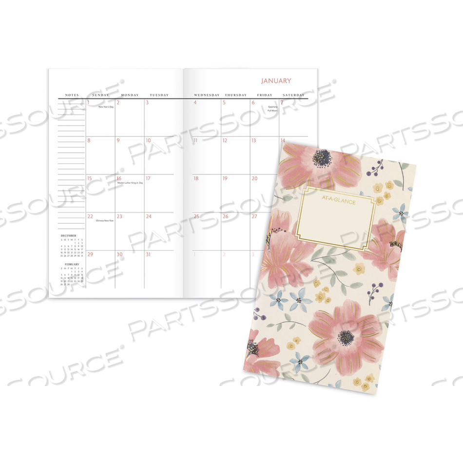 BADGE FLORAL TWO-YEAR MONTHLY PLANNER, BADGE FLORAL ARTWORK, 6 X 3.5, BLUE/GREEN COVER, 24-MONTH (JAN TO DEC): 2023 TO 2024 