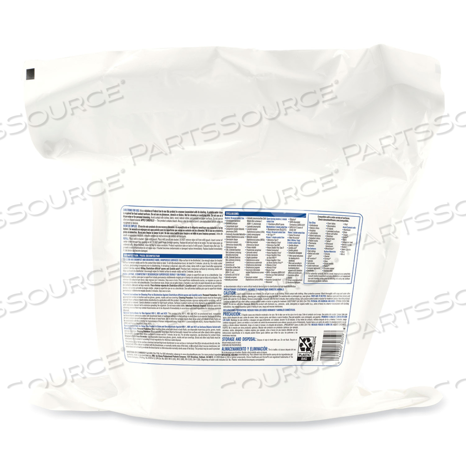 BLEACH GERMICIDAL WIPES, 12 X 12, UNSCENTED, 110/REFILL by Clorox