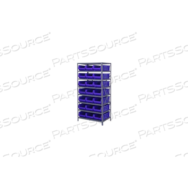 2475-952 STEEL SHELVING WITH 21 24"D HULK HOPPER BINS BLUE, 24X36X75 